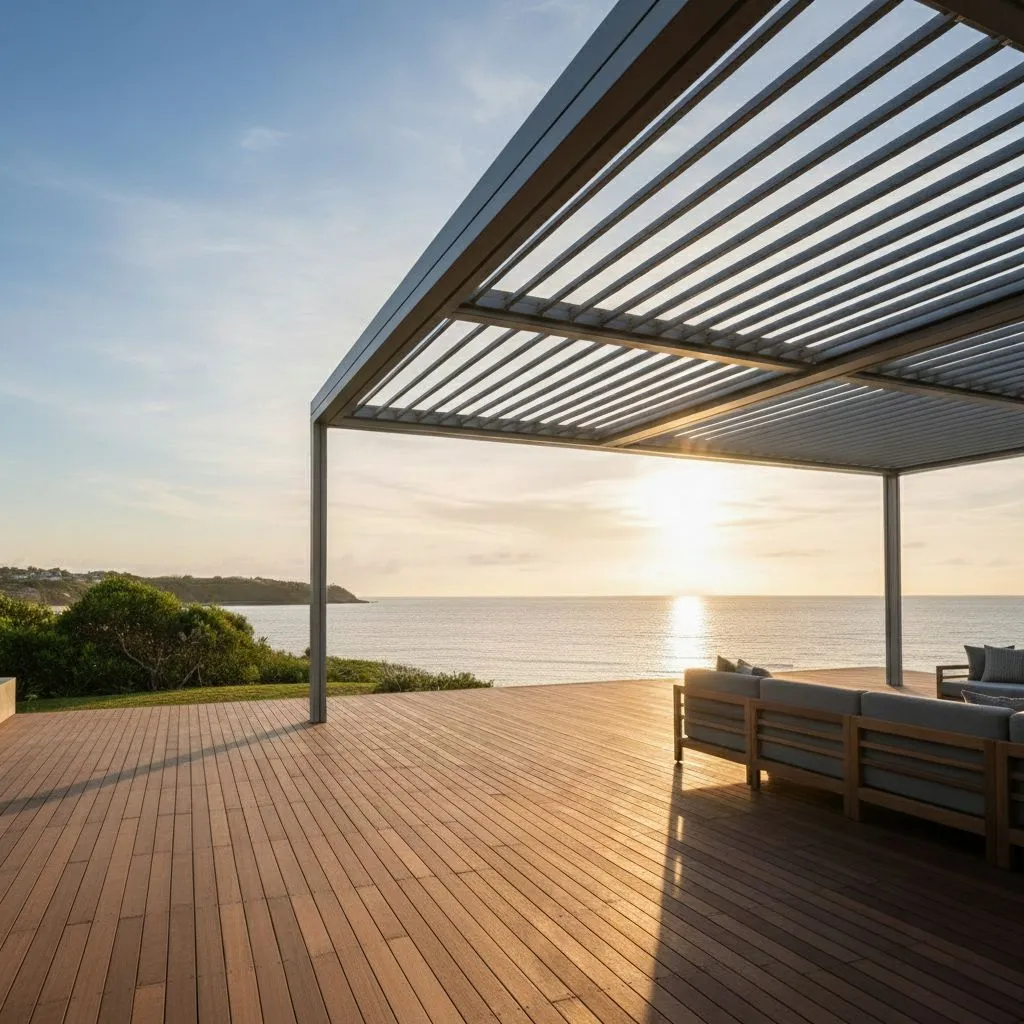 Beautiful outdoor living space with modern pergola